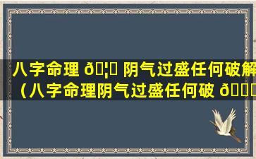 八字命理 🦟 阴气过盛任何破解（八字命理阴气过盛任何破 🍁 解方法）